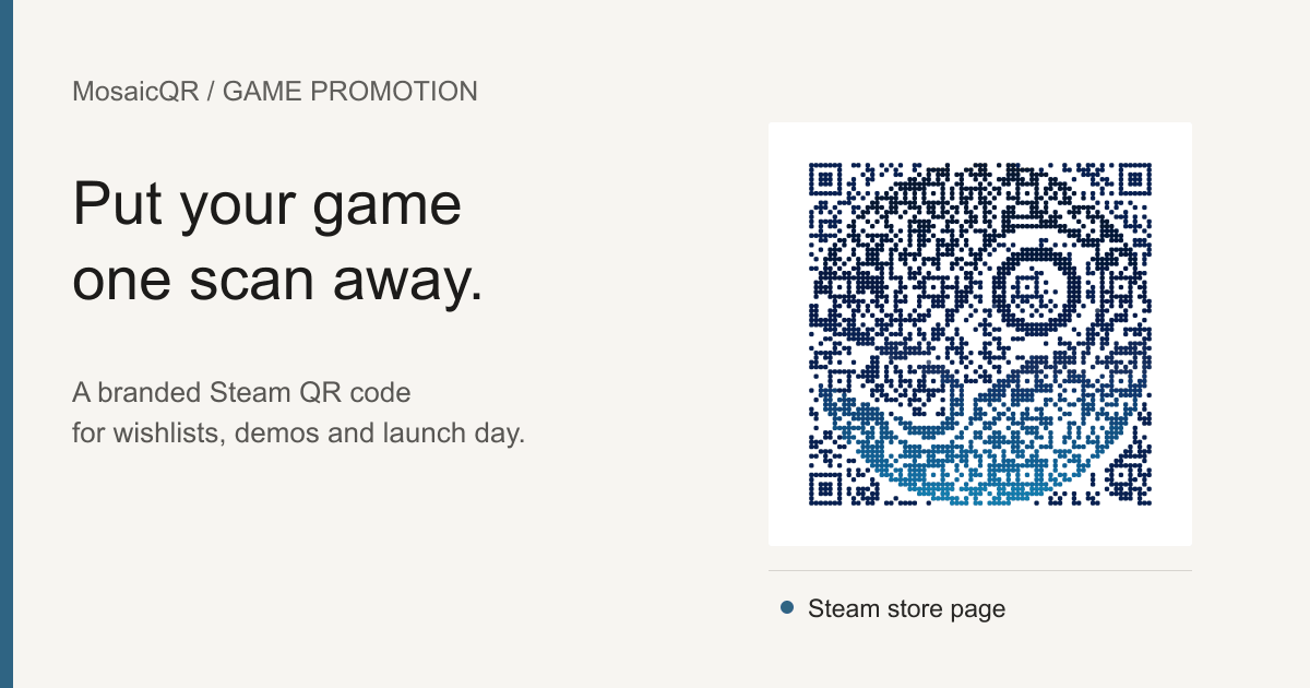 A branded Steam game QR code prepared for a game launch campaign
